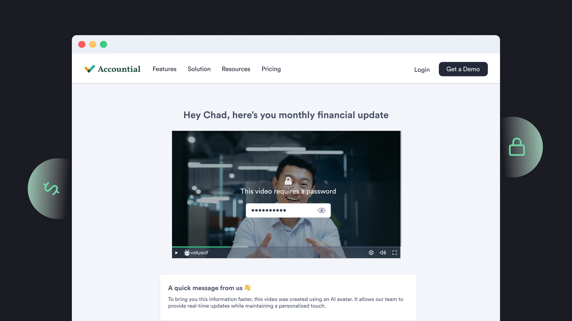 financial services update video embedded on website