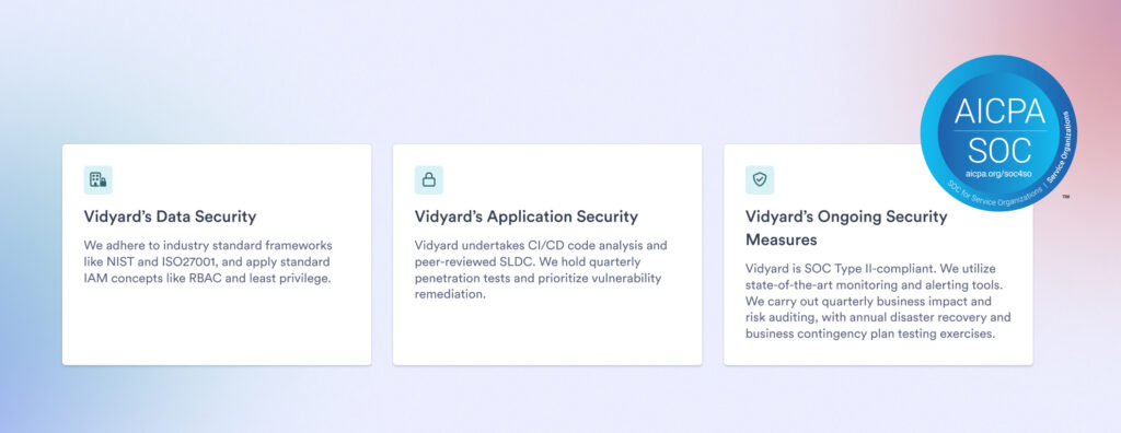 summary of Vidyard's security measures for secure video sharing
