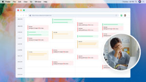 A week-long calendar filled with no show events, with a frustrated rep in the foreground.