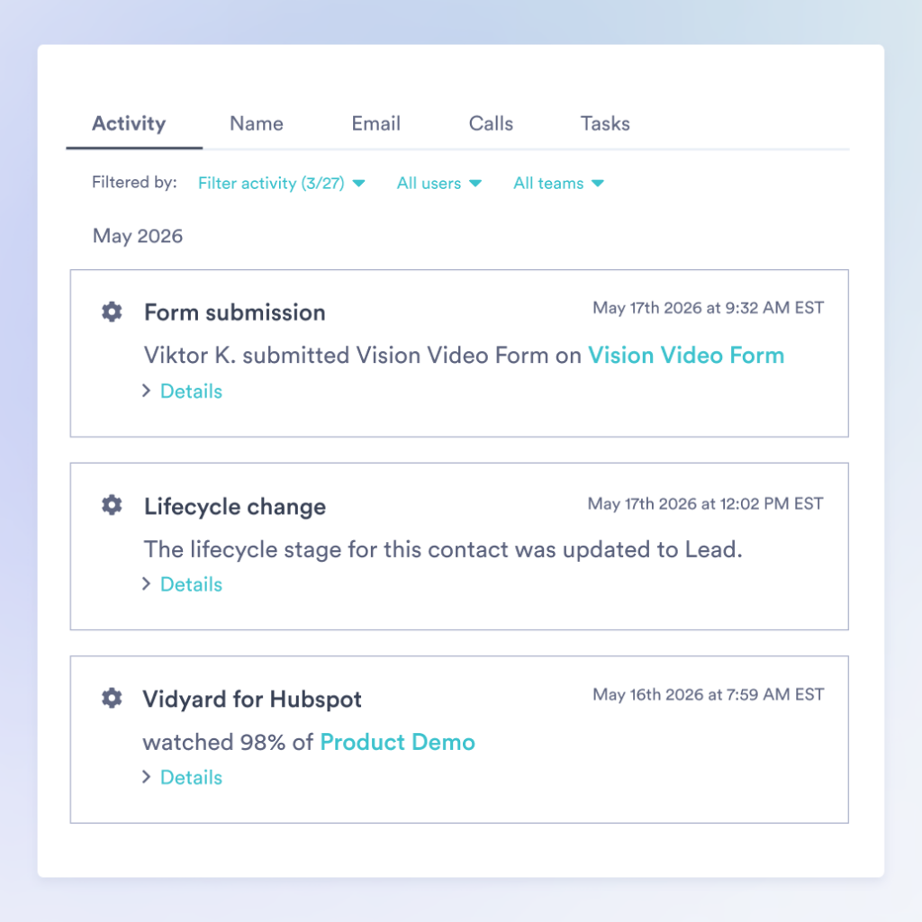 A HubSpot contact activity timeline