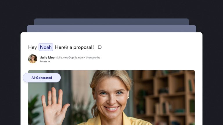 Woman sending an email with an AI generated video