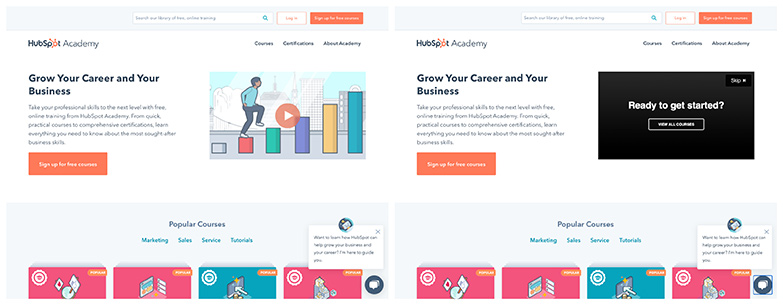 a video landing page example from HubSpot Academy shows what a video CTA can look like