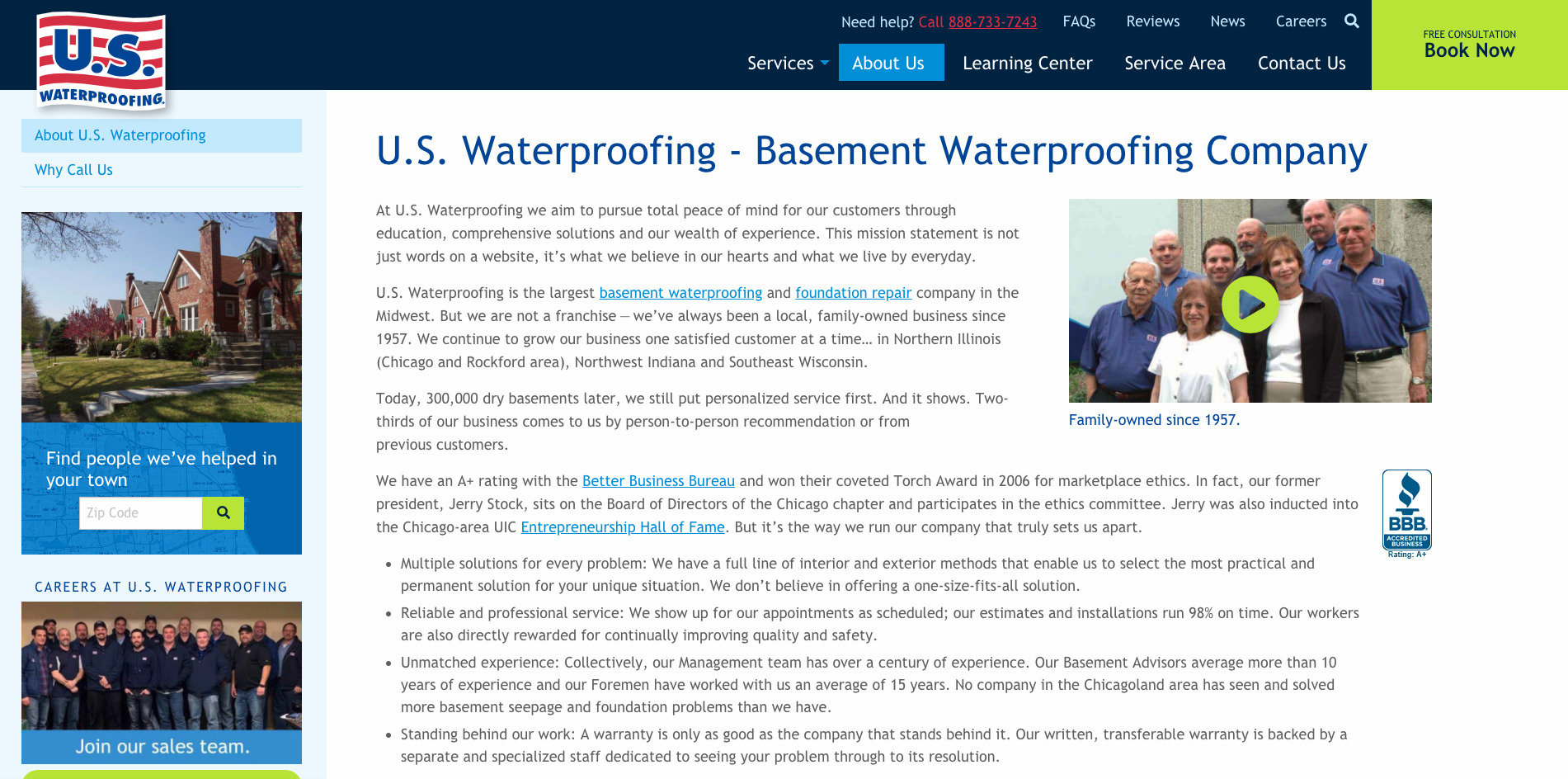U.S. Waterproofing's About page video 