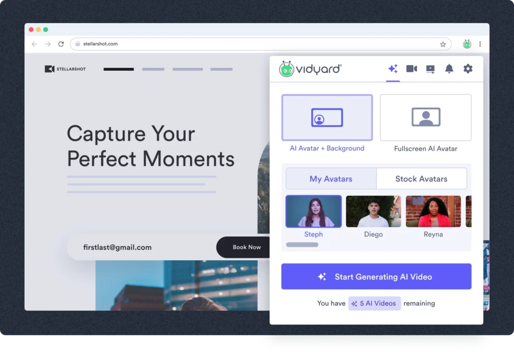 A screenshot of Vidyard's AI Avatars platform.